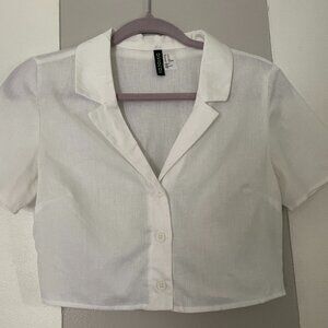 Divided H&M oversized linen croped blouse US xs